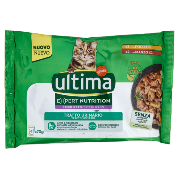 ultima Expert Nutrition Cat Sterilizzati Tratto Urinario con Pollo, con Manzo in Salsa 4 x 70 g