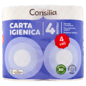 Consilia Carta Igienica 4 Veli 200 Strappi 4 Rotoli