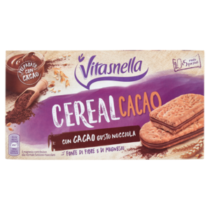 Vitasnella Cereal Cacao, Biscotti Ai Cereali Integrali Ripieni Di Crema Al Cacao Gusto Nocciola 253g
