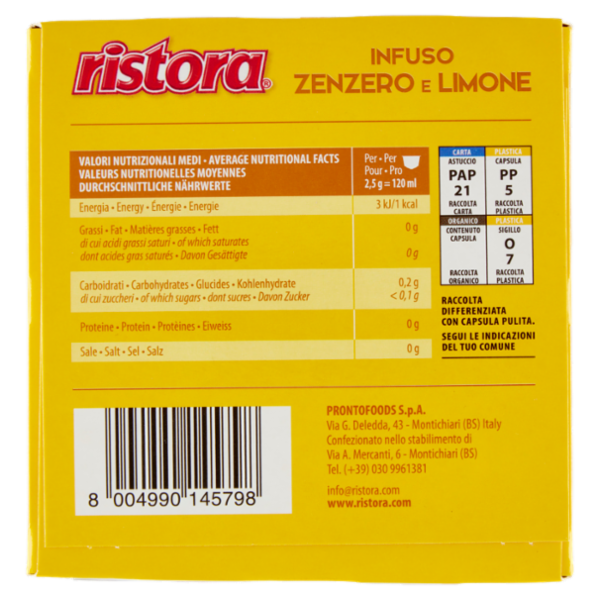 ristora Infuso Zenzero e Limone Capsule compatibili con macchine Nescafè Dolce Gusto 10 x 2,5 g