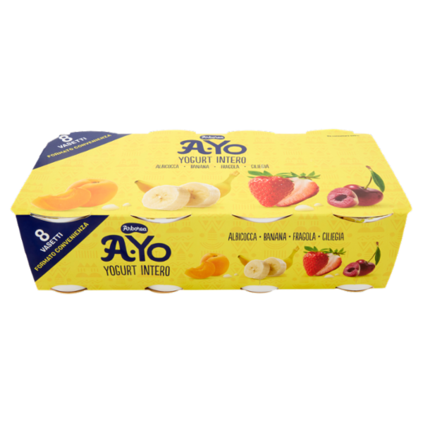 Arborea A-Yo Yogurt Intero Albicocca - Banana - Fragola - Ciliegia 8 x 125 g