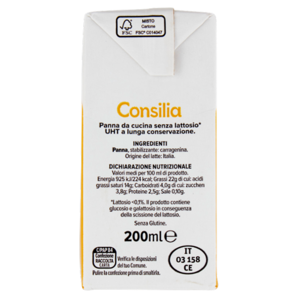 Consilia Panna da Cucina Uht Senza Lattosio 200 ml
