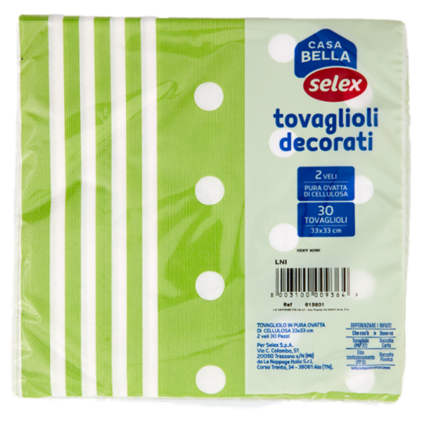 Selex Casa Bella Tovaglioli 2 Veli 33X33 cm Decoro Mixi Kiwi 30 pezzi