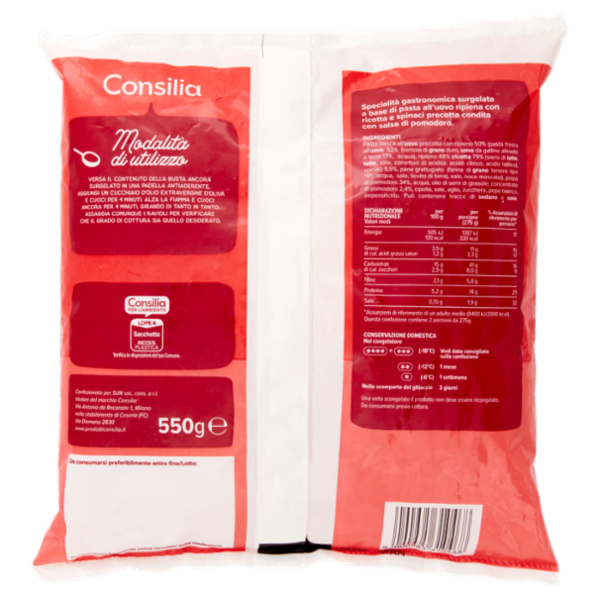 Consilia Ravioli con Ricotta e Spinaci Surgelati 550 g