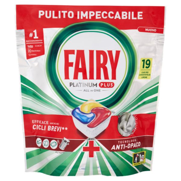 Fairy Pastiglie Lavastoviglie Platinum Plus All in One, Detersivo Piatti Limone, 19 Capsule 295 g