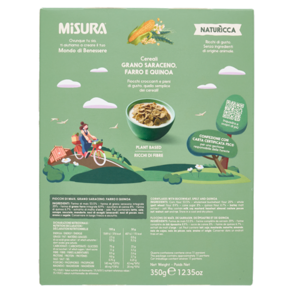 Misura Naturìcca Cereali Grano Saraceno, Farro e Quinoa Plant Based 350 g