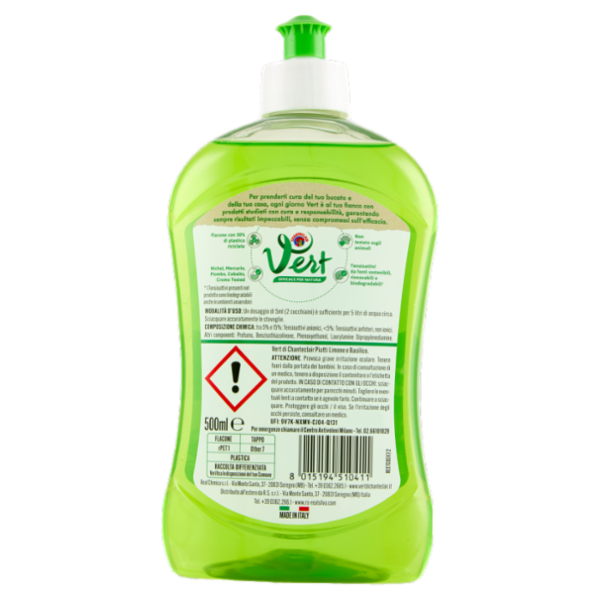 Vert di Chanteclair Ecodetergente Piatti Limone e Basilico 500 ml