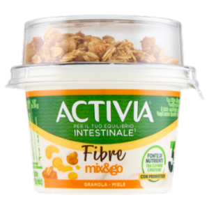 ACTIVIA Fibre Fibre Mix&Go Con Probiotico Bifidus, Yogurt Bianco Con Granola e Miele, 170g