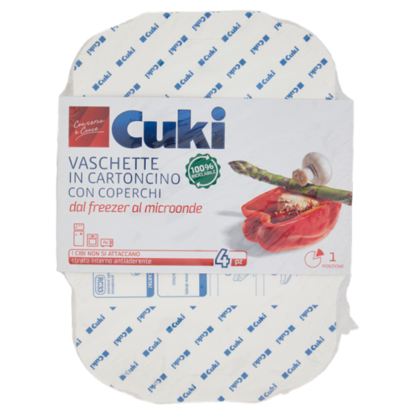 Cuki Conserva e Cuoce Vaschette in Cartoncino con Coperchi 1 Porzione 4 pz