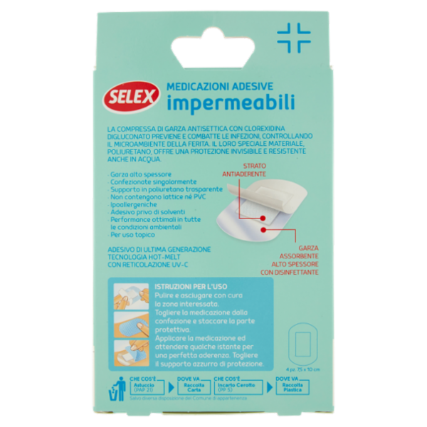 Selex Medicazioni Adesive Impermeabili Formato XXL 7,5x10 cm 4 pezzi