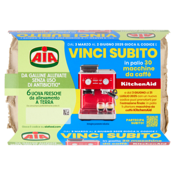 Aia 6 Uova Fresche da allevamento a Terra da Galline Allevate Senza Uso di Antibiotici* 330 g