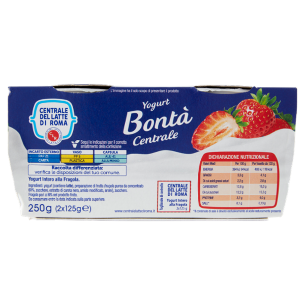 Centrale del Latte di Roma Fragola Yogurt Intero 2 x 125 g