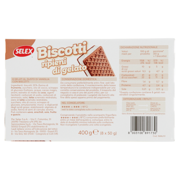 Selex 8 Biscotti Ripieni di Gelato 400 g