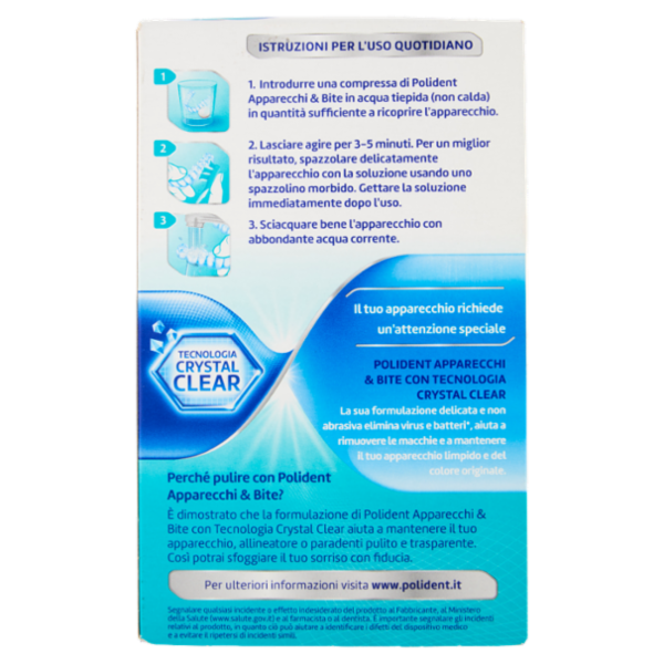 Polident Apparecchi & Bite, Pulitore per Protesi Dentale, Apparecchi, Allineatori, Bite 30 compresse