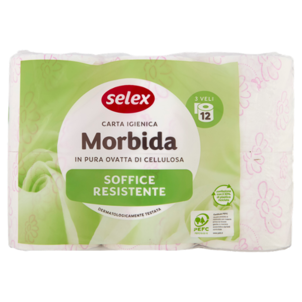 Selex Carta Igienica 3 Veli 180 Strappi 12 Rotoli