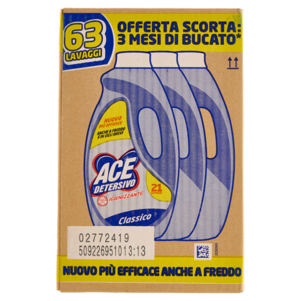 Ace Detersivo Igienizzante Classico 3 x 21 Lavaggi 3 x 1050 ml