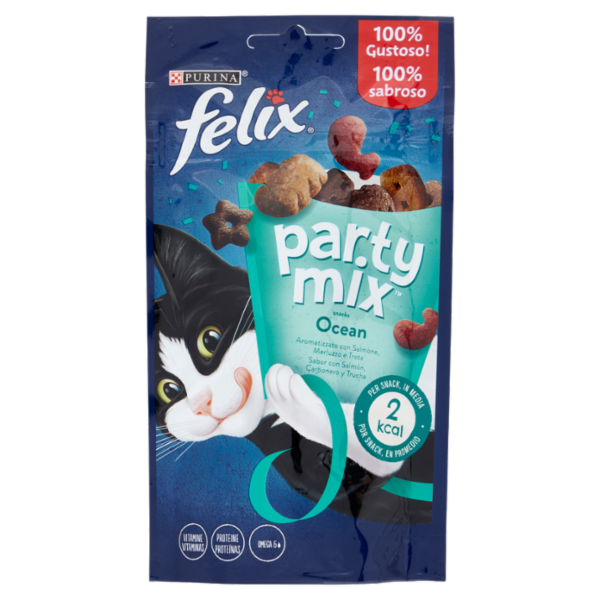 FELIX Party Mix Snacks Ocean Aromatizzato con Salmone, Merluzzo e Trota 60 g