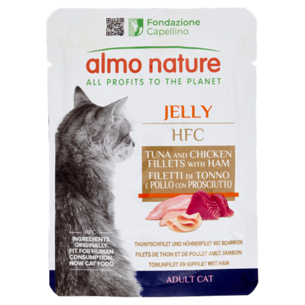 almo nature HFC Adult Cat Jelly Filetti di Tonno e Pollo con Prosciutto 55 g