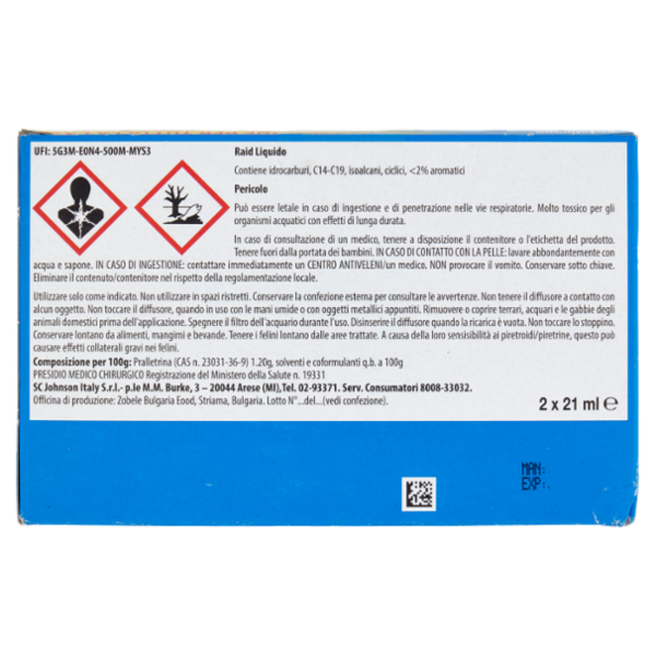 Raid Liquido Elettrico Antizanzare, Inodore, 60 Notti, 2 Diffusori e 2 Ricariche