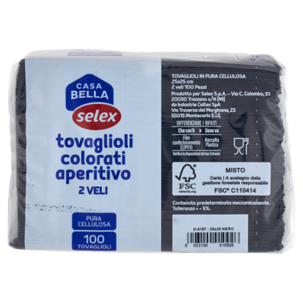 Selex Casa Bella Tovaglioli 2 Veli 25x25 cm Nero 100 pezzi