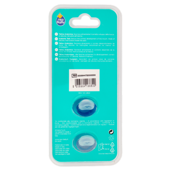 neo Baby Light Succhietto Anatomico in Silicone 6m+ Dino Blu 2 pz