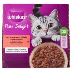 Whiskas Pure Delight Succulenti Straccetti In Gelatina Con Manzo, Pollo, Pollame, Agnello 24x85g