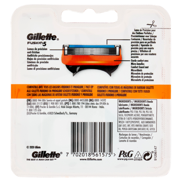 Gillette Lamette di Ricambio per Rasoio da Uomo Fusion5, 4 Ricariche