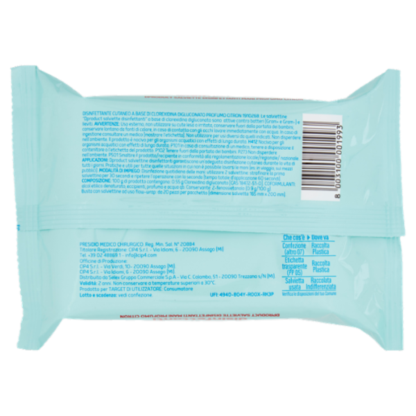 Selex Salviettine Mani Disinfettanti Presidio Medico Chirurgico 20 pezzi