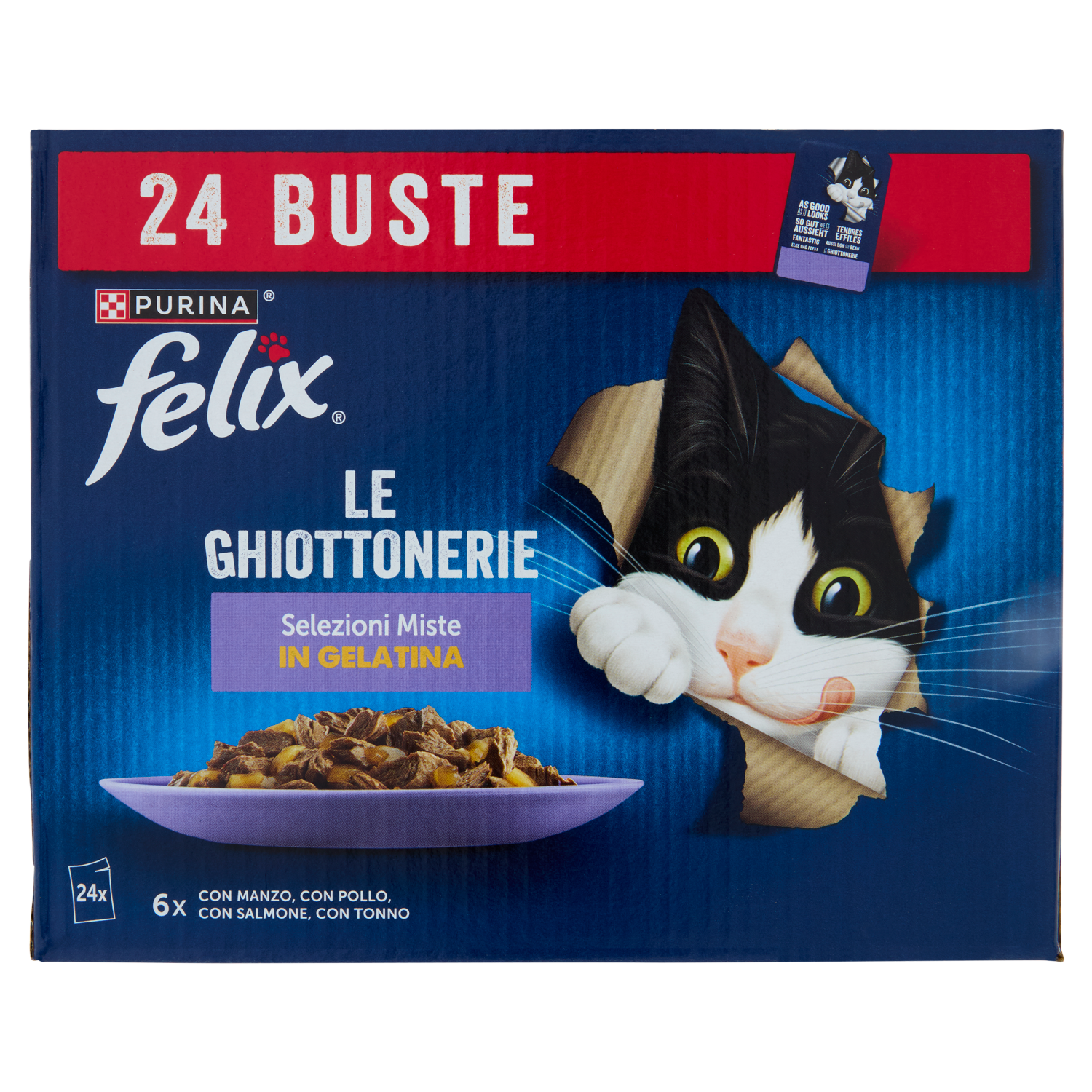 FELIX Le Ghiottonerie Selezioni Miste In Gelatina Manzo, Pollo, Salmone, Tonno 24x85g