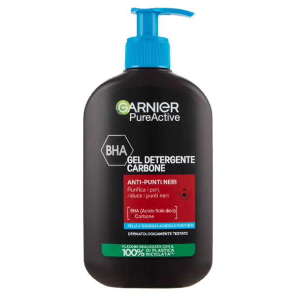 Garnier PureActive Gel Detergente Carbone Anti-punti neri con BHA e Carbone 250 ml