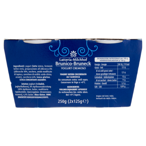 Latteria Brunico Yogurt Cremoso Frutta Frullata Albicocca 2 x 125 g