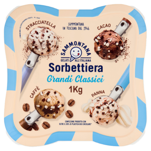 Sammontana Sorbettiera Grandi Classici Stracciatella, Cacao, Caffè, Panna 1 Kg