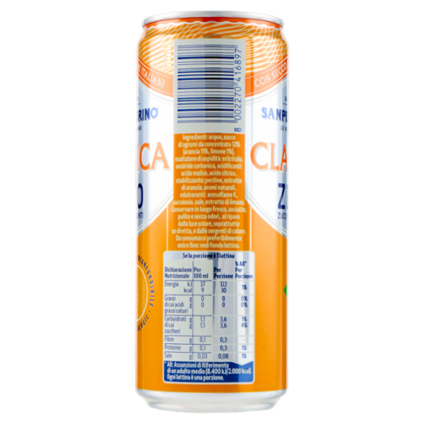 BIBITE SANPELLEGRINO, Bevande Gassate, Classica Zero, Lattina 33cl