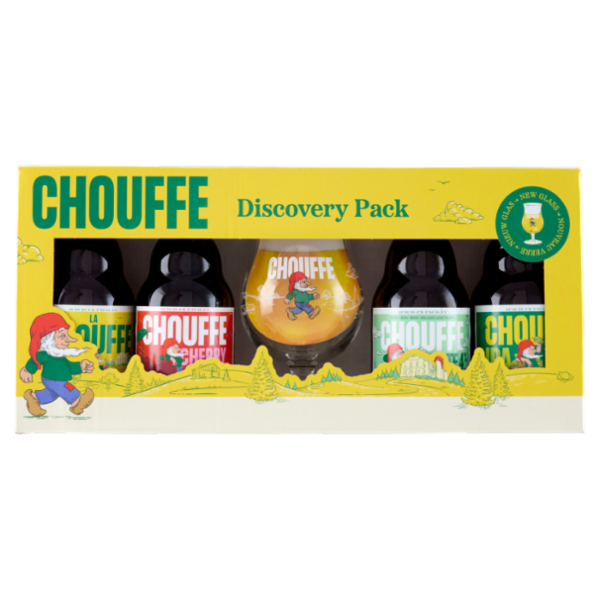 Chouffe Discovery Pack la Chouffe, Chouffe Cherry, Chouffe Lite 4%, Chouffe IPA 4x330ml+1 Bicchiere