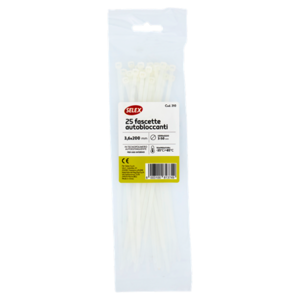 Selex Fascette Autobloccanti 200x3,6 mm con Diametro di Serraggio 3-50 mm Bianco