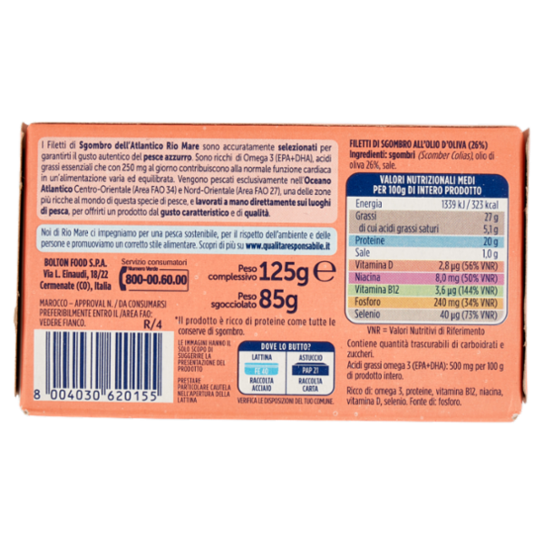 Rio mare Filetti di Sgombro dell'Atlantico all'Olio di Oliva 125 g