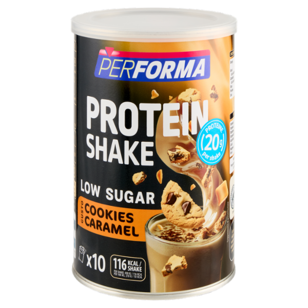 Performa Protein Shake Cookies Caramel, low sugar, 116kcal per shake - 10 porzioni - 340g