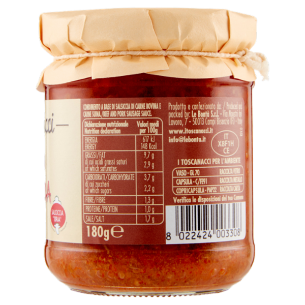 I toscanacci Ragù di Salsiccia di Bra 180 g