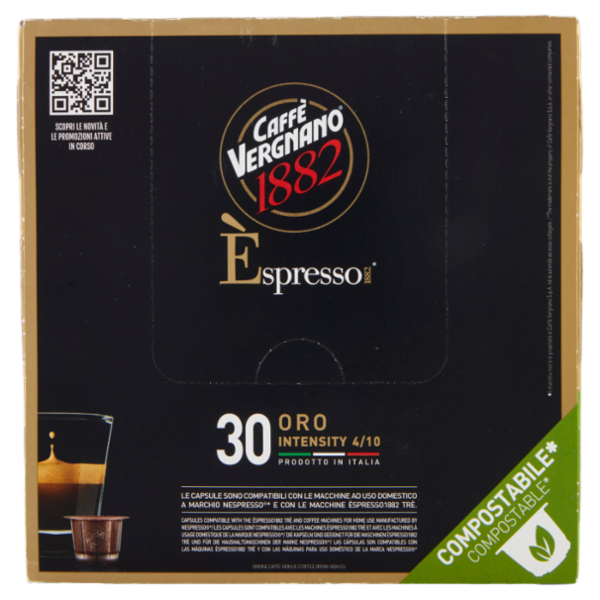 Caffè Vergnano 1882 Èspresso1882 Oro Compostabile** Capsule Compatibili Nespresso* 30 x 5 g