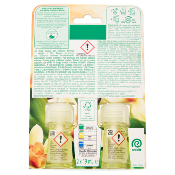 Air Wick Essential Oils Vaniglia e Thè Bianco Ricarica per Diffusore Elettrico 2 x 19 ml