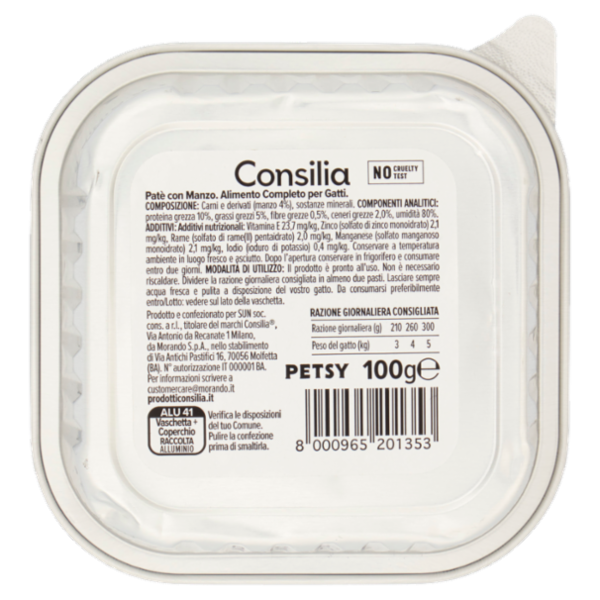 Consilia Petsy Gatto Paté con Manzo 100 g
