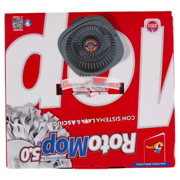 Super5 RotoMop 5.0 Kit Secchio + Mop con Frange in Microfibra Power con Sistema Lava & Asciuga