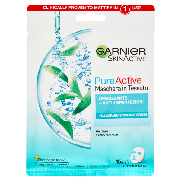 Garnier Pure Active, Maschera in Tessuto, Arricchita con Acido Salicilico