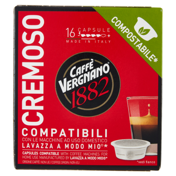 Caffè Vergnano 1882 Cremoso Compostabile** Capsule Compatibili Lavazza a Modo Mio* 16 x 7,5 g