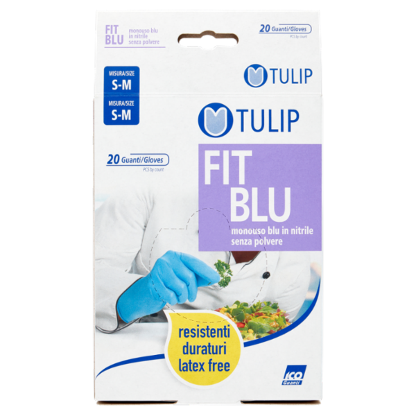 Tulip Fit Blu Guanti monouso blu in nitrile senza polvere Misura S-M 20 pz