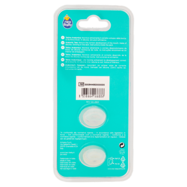 neo Baby Light Succhietto Anatomico in Silicone 12m+ Dino Glow 2 pz