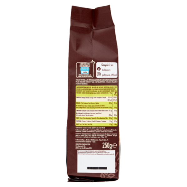 Galbusera Cereali G Integrali Farciti con Crema Gianduia Nero 250 g