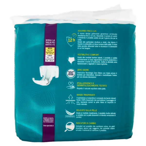 Lines Specialist Alta Protezione Pannoloni a Mutandina Unisex Tg. M Maxi Plus 12 pz