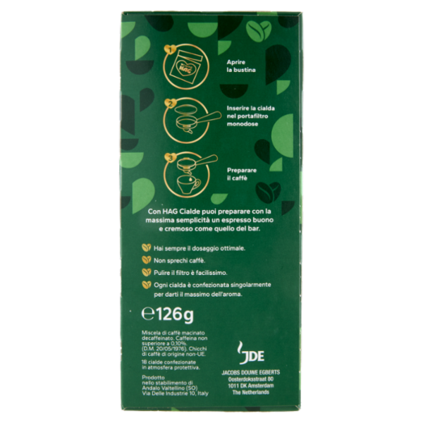 Caffè HAG 18 cialde di Caffè Decaffeinato 126g