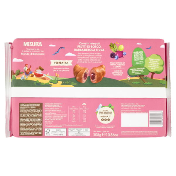 Misura Fibrextra 6 Cornetti integrali Frutti di Bosco, Barbabietola e Uva 308 g